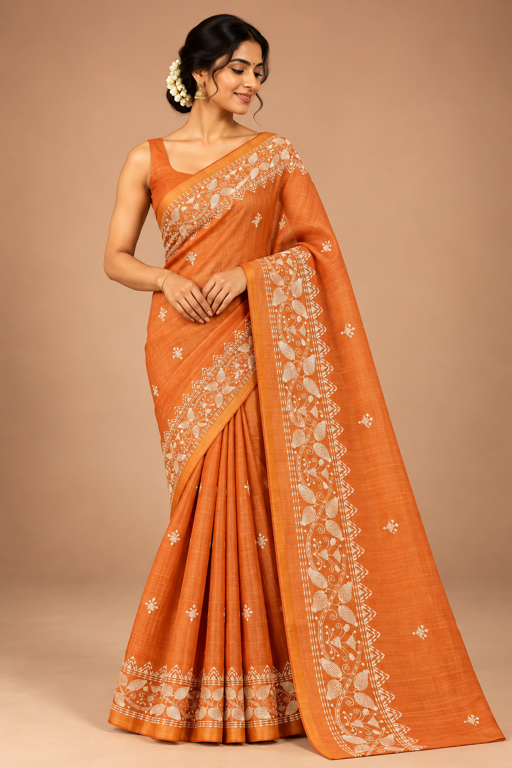 Chanderi Tissue Saree | Orange