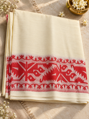 Jamdani Handwoven Saree | Off White Cotton Handloom Saree with Jamdani pattern border