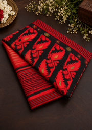 Bengal Cotton Jamdani Saree – Black & Red