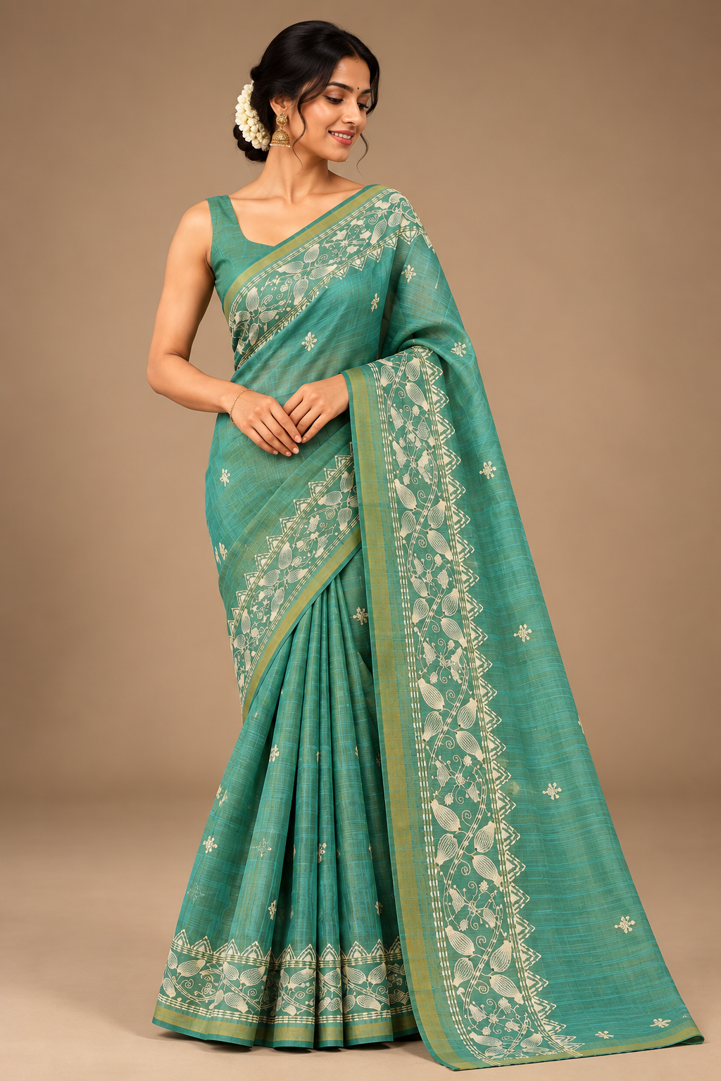 Chanderi Tissue Saree | Sea Green Colour