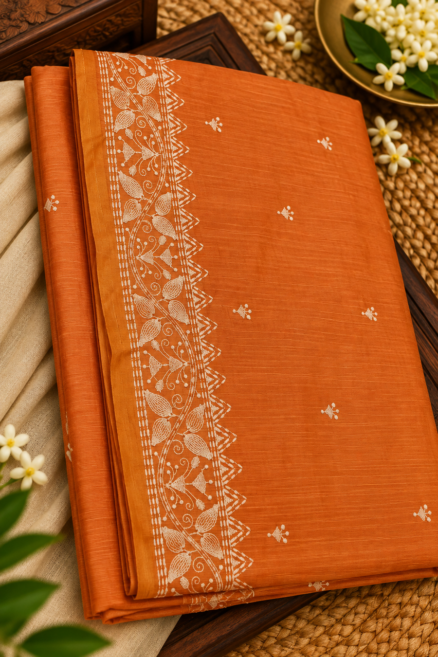 Chanderi Tissue Saree | Orange