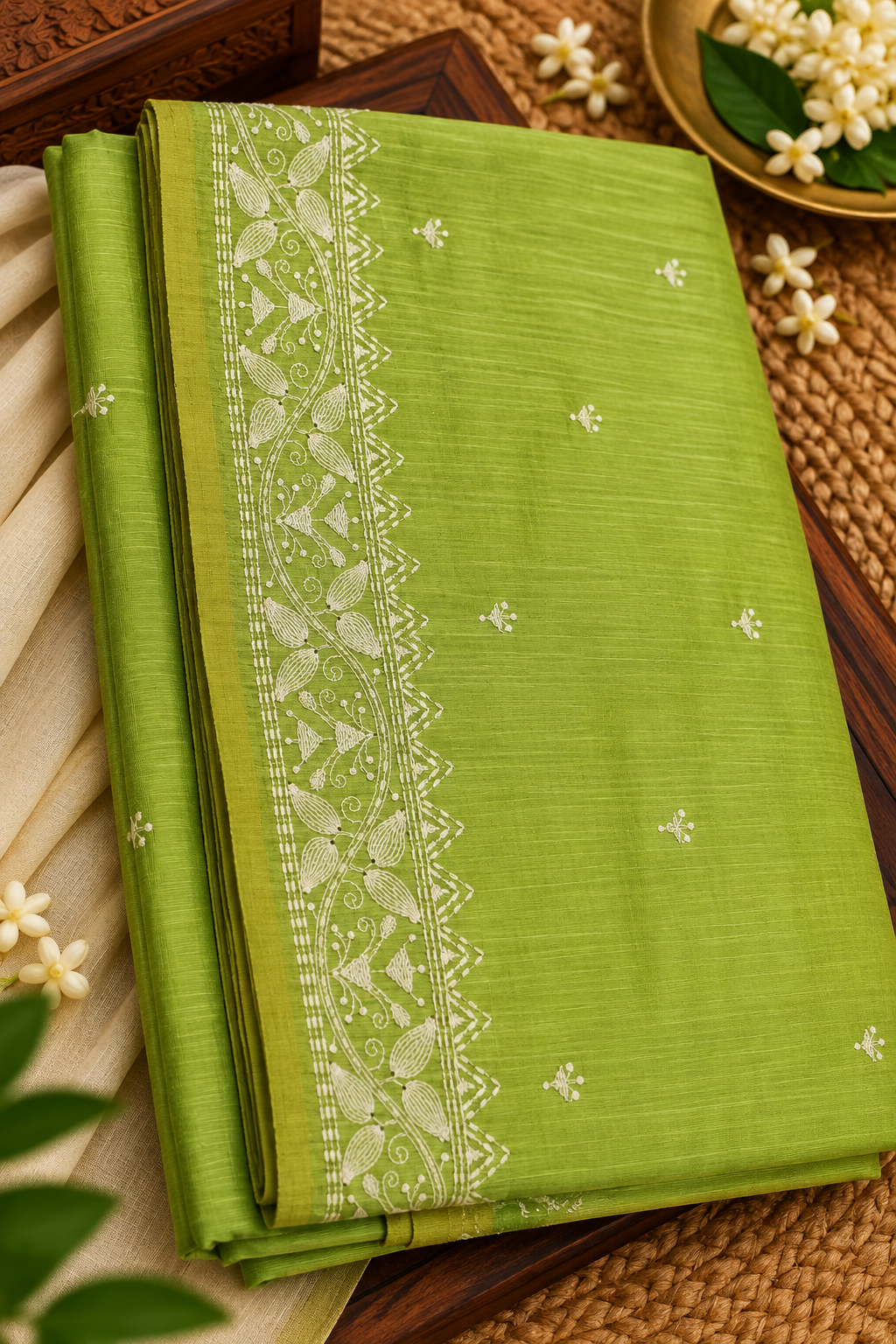 Chanderi Tissue Saree | Lime Green