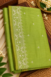 Chanderi Tissue Saree | Lime Green