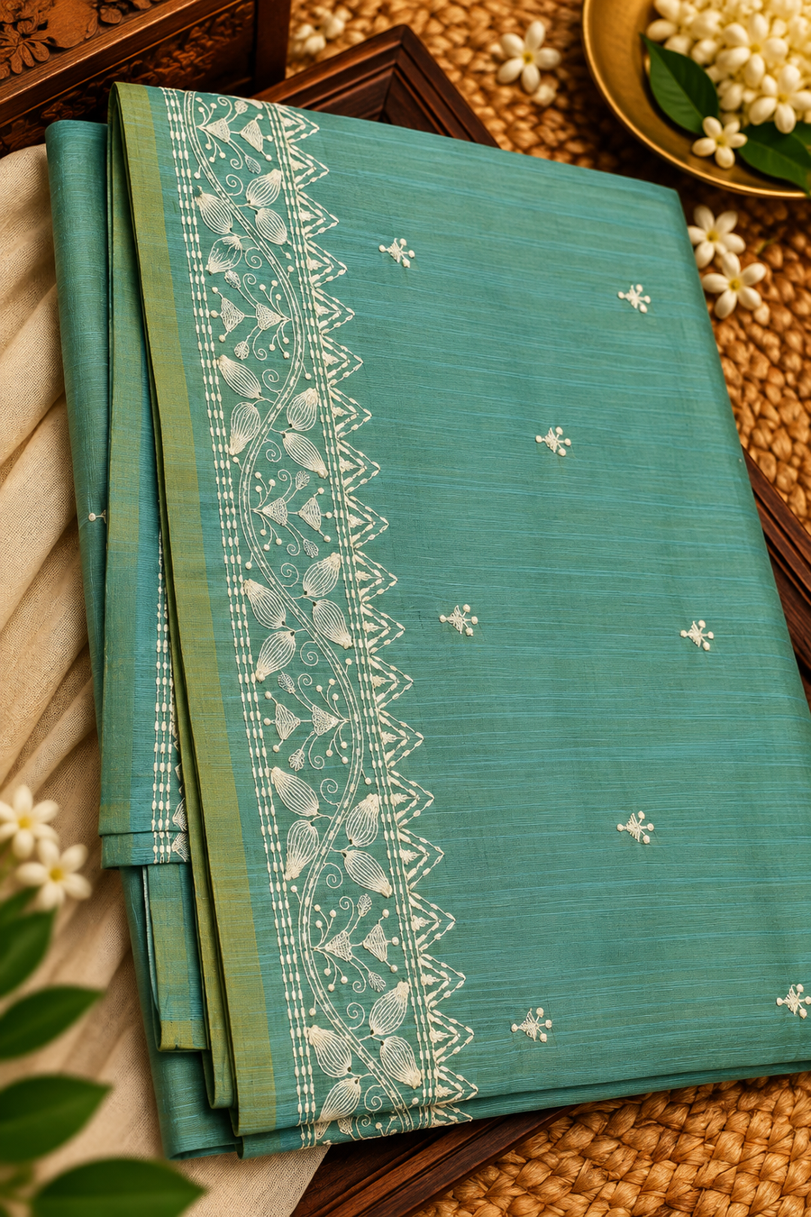 Chanderi Tissue Saree | Sea Green Colour